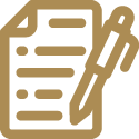 voltino_icon_unbefristeter_arbeitsvertrag Ein stilisiertes Icon zeigt ein Blatt Papier mit Linien und einem daran befestigten Stift in Gold.